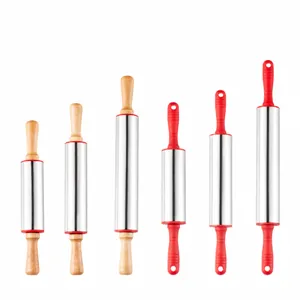 Stainless Steel Rolling Pin With Wooden Or Plastic Handle Non Stick Roller For Kitchen Baking Pastry Dough Roller