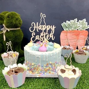 Ostern Kuchen Topper Holz Hase Kaninchen Cupcake Topper Set Party Dekoration neu