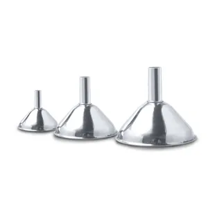 Lot de 3 entonnoirs de cuisine en acier inoxydable de tailles variées pour huile.