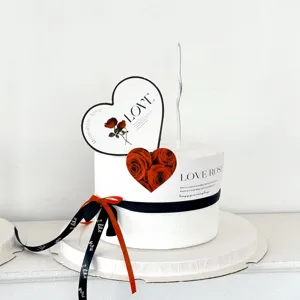 Valentine's day cake decoration set with rose heart card ribbon and candle for bakery.