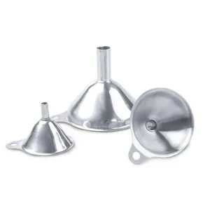 Set de 3 entonnoirs en acier inoxydable avec patte d'attache pour huile et liquides de cuisine.