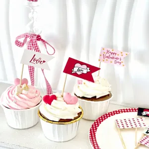 Valentinstag Papier Kuchenstecker Romantische Love Herz Karo Dessert Dekoration Party Bäckerei Backbedarf Zubehör