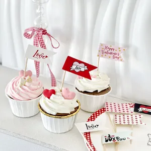 Valentinstag Tortenaufleger Papier Flaggen Liebe Herz Cupcake Dekoration Party Zubehör