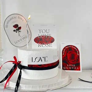Valentine's Day cake topper rose greeting cards and ribbon decoration set for baking