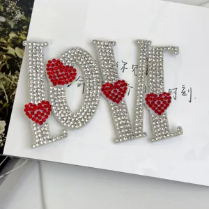 Rhinestone LOVE cake topper with red hearts sparkling alphabet dessert decoration for Valentine.