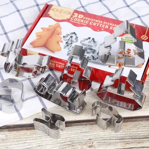 Stainless Steel 3D Christmas Cookie Cutter Set Santa Elk Tree Biscuit Molds Baking Tools For Holiday Party
