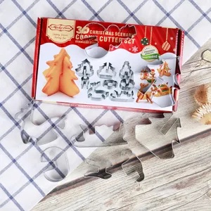 3D Christmas cookie cutter set stainless steel DIY baking molds for holiday pastry festive treats
