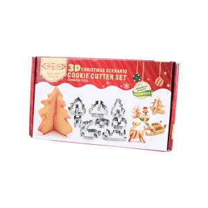 3D Christmas Cookie Cutter Set Stainless Steel Holiday Baking Molds 8-Piece Kit Box
