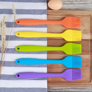 Set of 5 colorful silicone pastry brushes for baking, barbecue, and cooking tasks.