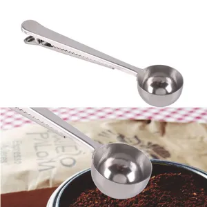 Stainless Steel Coffee Measuring Spoon With Sealing Clip Long Handle Multi-Functional Kitchen Tool For Milk Powder Seasoning