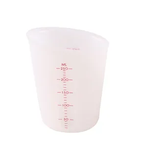 Silicone measuring cup 250ml, translucent flexible kitchen cup with clear dual scale.