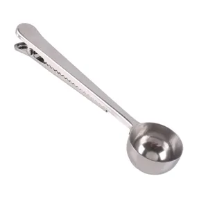 Stainless steel coffee measuring spoon with sealing clip kitchen tool for milk powder and seasoning