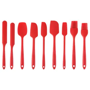 Siliconen bakspatel 9 stuk set rode keukengerei deegschraper en bakkwast voor thuis koken
