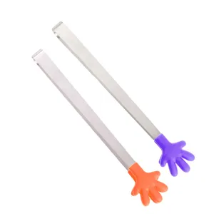 Stainless steel mini food tongs with colorful silicone hand tips for ice sugar kitchen use.