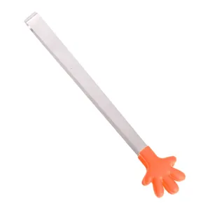 Stainless steel mini food tong with orange silicone hand grip, ideal for ice and sugar.