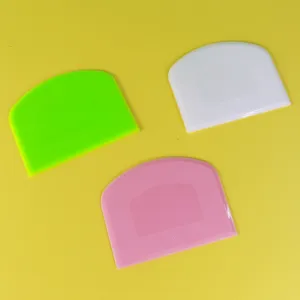 Plastic bench scraper for baking, flexible dough cutter and cake smoother tool set of three.