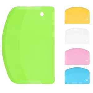 Plastic dough scraper baking tool bench scraper multi-color set for cake and pastry making.