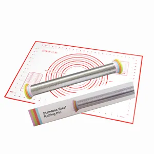 Set Matterello in Acciaio Inossidabile e Tappetino per Impasto in Silicone Anelli di Spessore Regolabili Utensili da Cucina