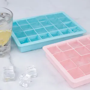 24-hole silicone ice cube tray square ice mold maker flexible kitchen gadget blue pink