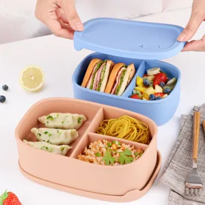 Food Grade Silicone Lunch Box Portable Microwave Safe Bento Box Airtight Food Storage Container Set