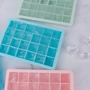 24-hole silicone ice cube tray set, colorful square ice mold maker for kitchen use