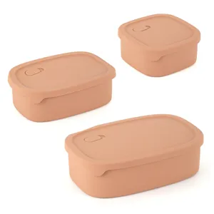 Portable silicone lunch box set, microwave safe food container with lid for office daily use.