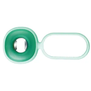 Multifunctional silicone bottle opener and can opener, non-slip gear kitchen tool in green.
