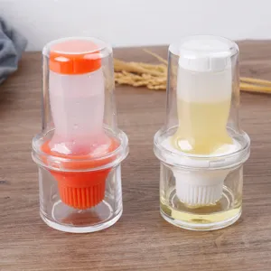 Household Silicone Squeeze Oil Bottle With Brush Kitchen BBQ Baking Pastry Oil Brush Pot Portable Food Dispenser Tool