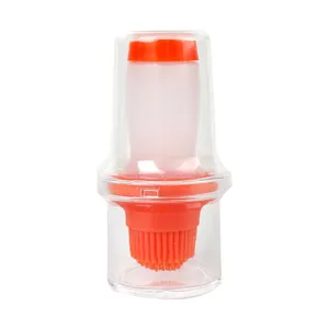 Silicone oil brush bottle for kitchen BBQ, portable squeeze oil dispenser with baking brush.