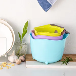 Ensemble de Bols Mélangeurs en Plastique Bol à Salade Cuisine Fruit Légume Passoire Coloire Emboîtable Bol de Rangement