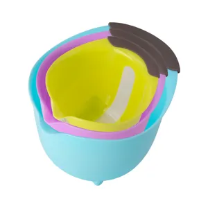 Set de 3 bols mélangeurs en plastique empilables bols de cuisine avec bec verseur et poignée.