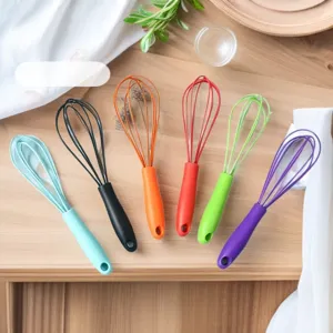 Mini Silicone Manual Egg Whisk Kitchen Baking Tool With Comfortable Plastic Handle Multi Color Small Handheld Egg Beater