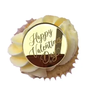 Gold mirror acrylic Happy Valentines Day cupcake topper for romantic party cake decoration