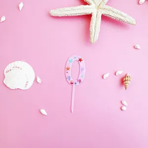 Pink number 0 cake topper acrylic ocean theme birthday party decoration sweet style.
