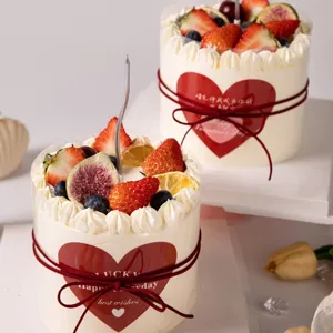 Couple baking cake decoration transparent collar heart sticker red ribbon romantic gift