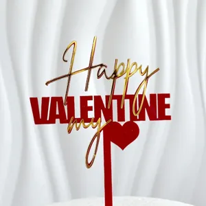 Valentine's day acrylic cake topper red heart gold letters dessert decoration detail shot