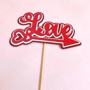 Red glitter Love cake topper for Valentine day party cake decoration accessory items.