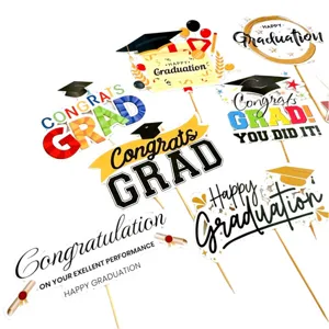 Graduation cake topper set, glitter paper grad cap cupcake picks for graduation party decor