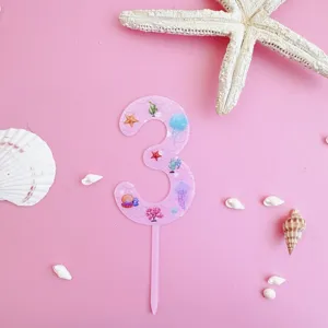 Pink ocean number 3 cake topper acrylic seashell starfish birthday party dessert decoration