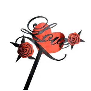 Valentine's Day cake topper red heart black love script and double layer acrylic design.