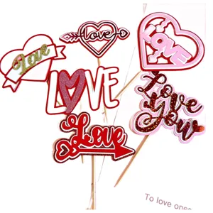 Valentine cake toppers love heart glitter paper inserts for romantic party decoration