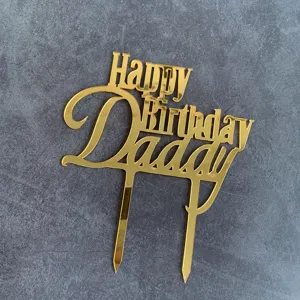 Gold acrylic Happy Birthday Daddy cake topper for father's birthday party decoration.