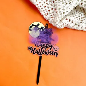 Halloween acrylic cake topper spooky witch haunted house party dessert decoration detail
