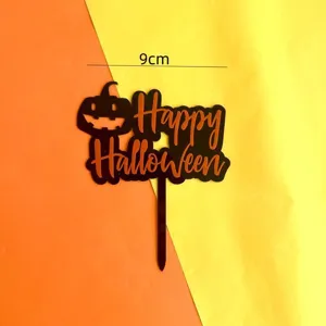 Halloween cake topper black acrylic spooky party decoration for dessert insert 9cm width