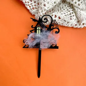 Halloween acrylic cake topper haunted house spooky party dessert decoration insert supplies