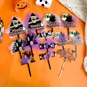 Halloween Acrylic Cake Topper Set Ghost Pumpkin Witch Castle Party Decoration Cupcake Topper Ins Style Dessert Table Decor