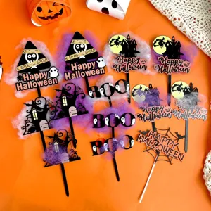 Halloween acrylic cake toppers, spooky haunted house ghost cupcake picks party decor