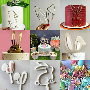 Ostern Acryl Kuchendekoration Niedlicher Hase Form Spiegel Gold Dessert Dekorative Einsatz Für Feiertag Party Gebäck Dekoration