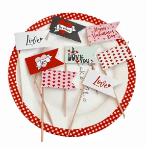 Valentinstag Kuchen Topper Flaggen Papier Liebe Herz Dessert Dekoration Party Zubehör Set neu