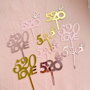 Acrilico 520 Amore Torta Topper San Valentino Dolce Decorazione Oro Rosa Festa Accessori